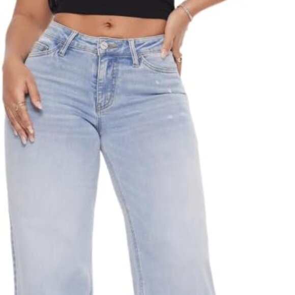 Effortless Mid-Low Rise Wide Leg Jeans for Women - Distressed Comfort, Size 30 - Picture 2 of 5